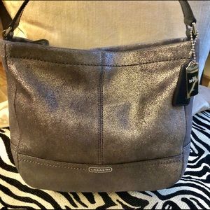 LAST CALL! Coach Metallic Grey Leather Crossbody Bag